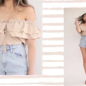 2 Ruffle off the shoulder top with lace up front.